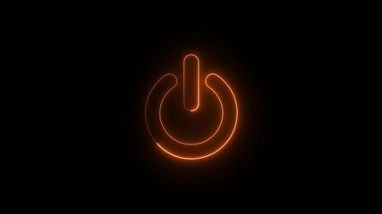 Neon power reset button animation on black background. switch stop start computer closed button motion. power off / on button 4k video footage.