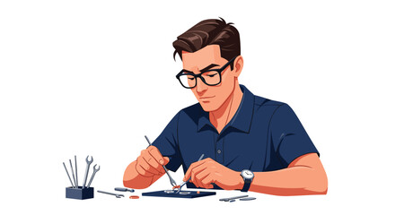 Skilled craftsman meticulously repairs intricate jewelry with precision tools, showcasing dedication, expertise, and timeless artistry in his workshop