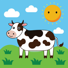 Cartoon Cow in Sunny Field