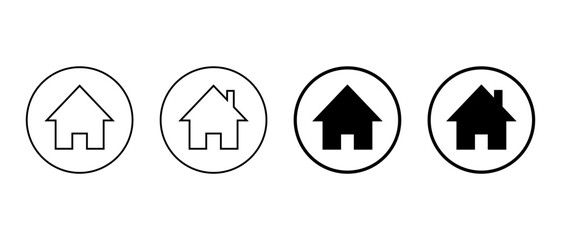 Home icon in circular outline. House symbol. Real estate and architecture sign
