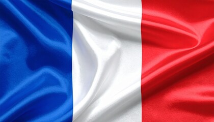 French flag with vertical blue, white, and red stripes displayed with wrinkled fabric texture