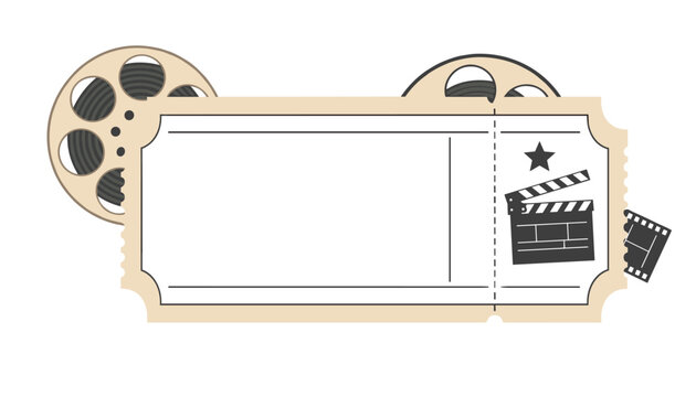 Get Your Movie Ticket Now with Classic Film Reel and Clapperboard Graphics Ready for Your Special Event or Cinematic Celebration Invite - Powered by Adobe