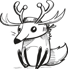 Smiling cartoon squirrel holding an acorn among autumn leaves