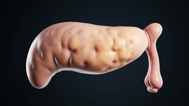Detailed 3D rendering of a human salivary gland, showcasing its anatomical structure and excretory duct for medical visualization