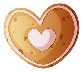 Heart Shape Shortbread Cookie with Vanilla Icing Decoration. Holiday Baked Goods Illustration Isolated