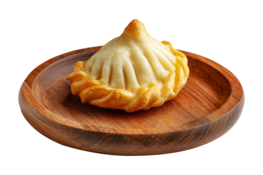 Sambousek small crescent baked dumpling with twisted and pinched crust with cheese or meat, isolated on isolated white background