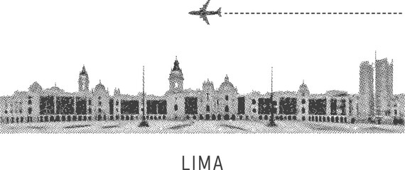 Obraz premium Lima Skyline with Airplane and Dashed Line