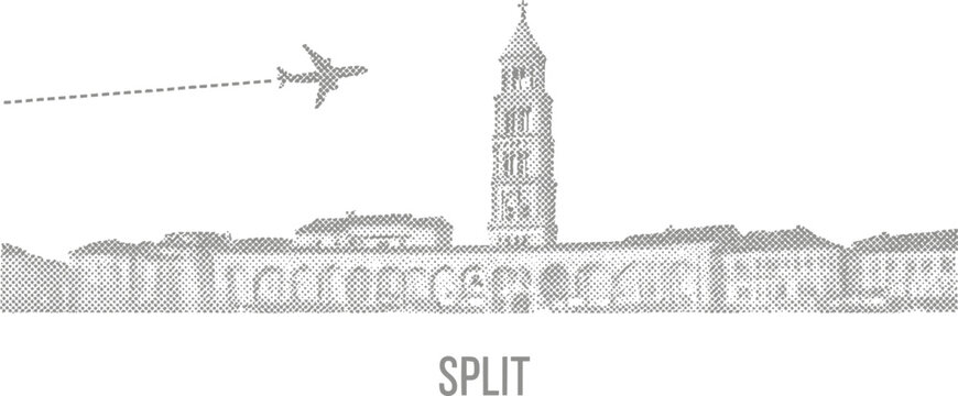 Split Croatia Skyline with Airplane Travel Concept