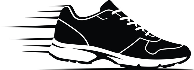 Dynamic running shoe vector icon with speed motion lines