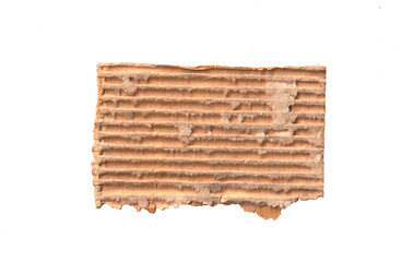 Torn piece of brown cardboard with rough edges isolated on white background