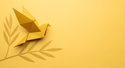 Peace and New Beginnings of Hope. A Green Dove Flying over green Olive Branch. World International Peace Day. The Concept of a Fluttering Bird that brings Peaceful to the World