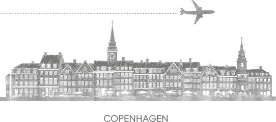 Fototapeta premium Copenhagen Skyline and Airplane Graphic