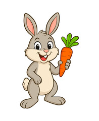 Cute cartoon bunny holding a carrot and smiling. Ideal for Easter, kids’ designs, farm themes, and educational or playful animal illustrations.