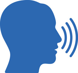 Voice communication icon: speaking human head sound waves vector