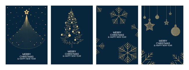 Christmas card templates, new year invitation and decorative background set