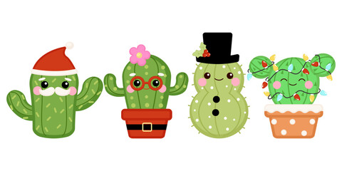 Cute Desert Christmas Cactus Family Characters clipart