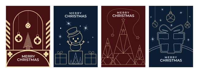 Holiday Marry Christmas greeting card set plant art template and happy new year invitation level template