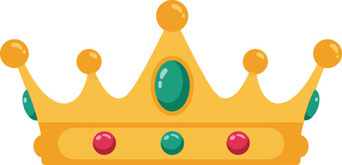 Golden royal crown icon vector illustration with gems