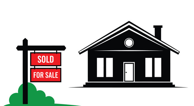 Dream home sold! Black house with a sold sign for real estate success