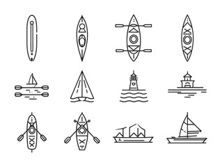 Kayak line art paddling through rivers