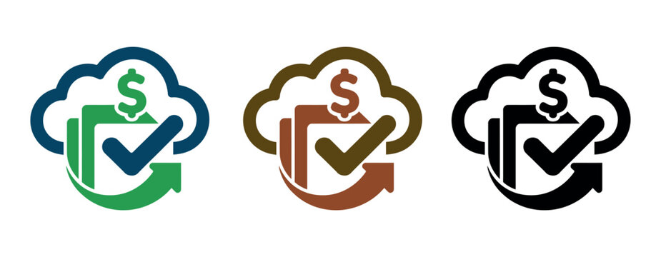 Cloud-based financial management with a checkmark and dollar sign symbolizes secure and efficient transactions.