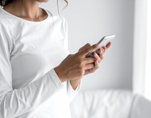 Woman using Smartphone in Bright Room