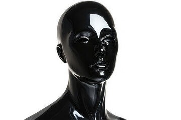 Glossy black mannequin head and shoulders isolated on black background image