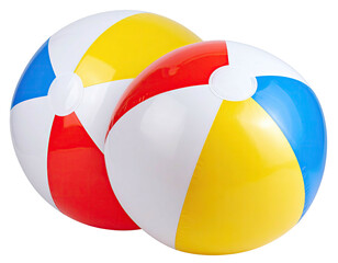 Two colorful, inflated spheres with segmented panels, perfect for summer fun