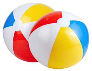 Two colorful, inflated spheres with segmented panels, perfect for summer fun