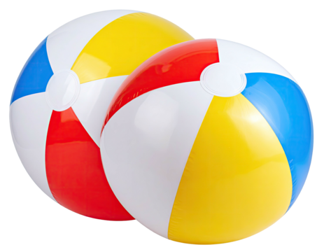 Two colorful, inflated spheres with segmented panels, perfect for summer fun