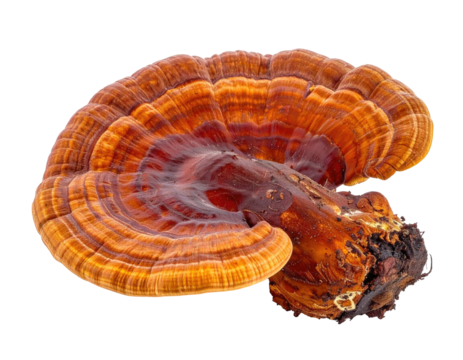 Close-up of a vibrant, shelf-like, wood-dwelling fungus, showing concentric rings