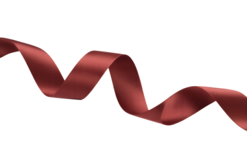 Red satin ribbon flowing in a curve isolated on transparent background