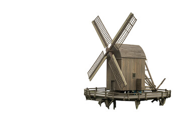 Rustic wooden windmill isolated on transparent background