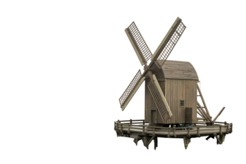 Rustic wooden windmill isolated on transparent background