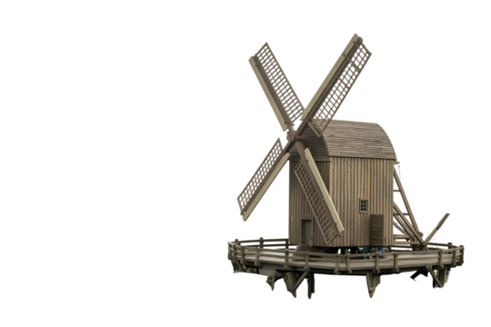 Rustic wooden windmill isolated on transparent background