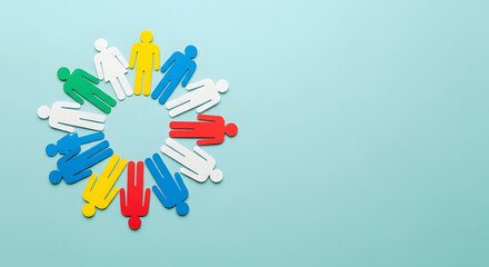 People standing in a circle, teamwork, multiculture communication, friendship, human equality