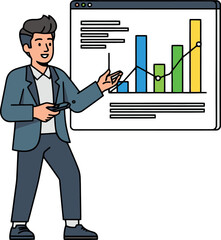 Businessman Presenting Data Analysis on a Large Screen.