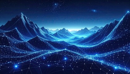 Blue net over mountains under starry night