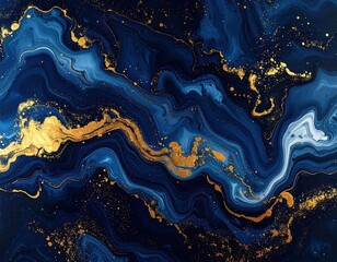 Blue & gold liquid swirls, abstract marble pattern effect