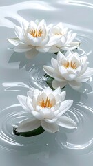 White water lilies gracefully float on shimmering water