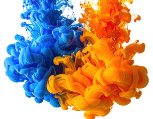 Vibrant, abstract color plumes of blue and orange merging against a black background