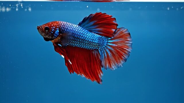 Siamese fighting fish swims in blue water