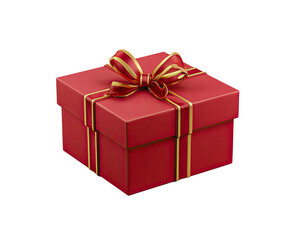 Obraz premium Red square gift box with gold ribbon, bow on black