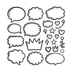 Hand Drawn Doodle Speech Bubbles and Cute Icon Set Illustration