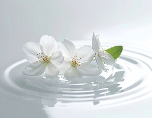 White petals rest on rippled, reflective water surface
