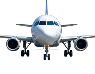 A front-facing view of a jet aircraft ready for take off with engines on