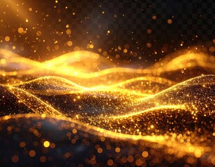 Golden, flowing, sparkling wave forms over a dark background