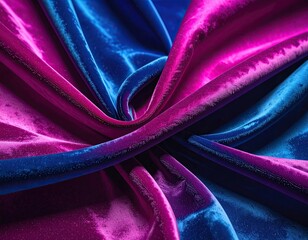 Pink and blue velvet, swirled, glossy, draped fabric