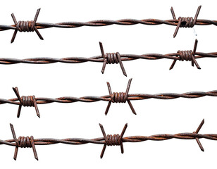 Close-up of rusty barbed wire strands against a stark black background (1)