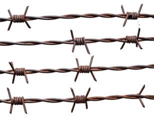 Close-up of rusty barbed wire strands against a stark black background (1)